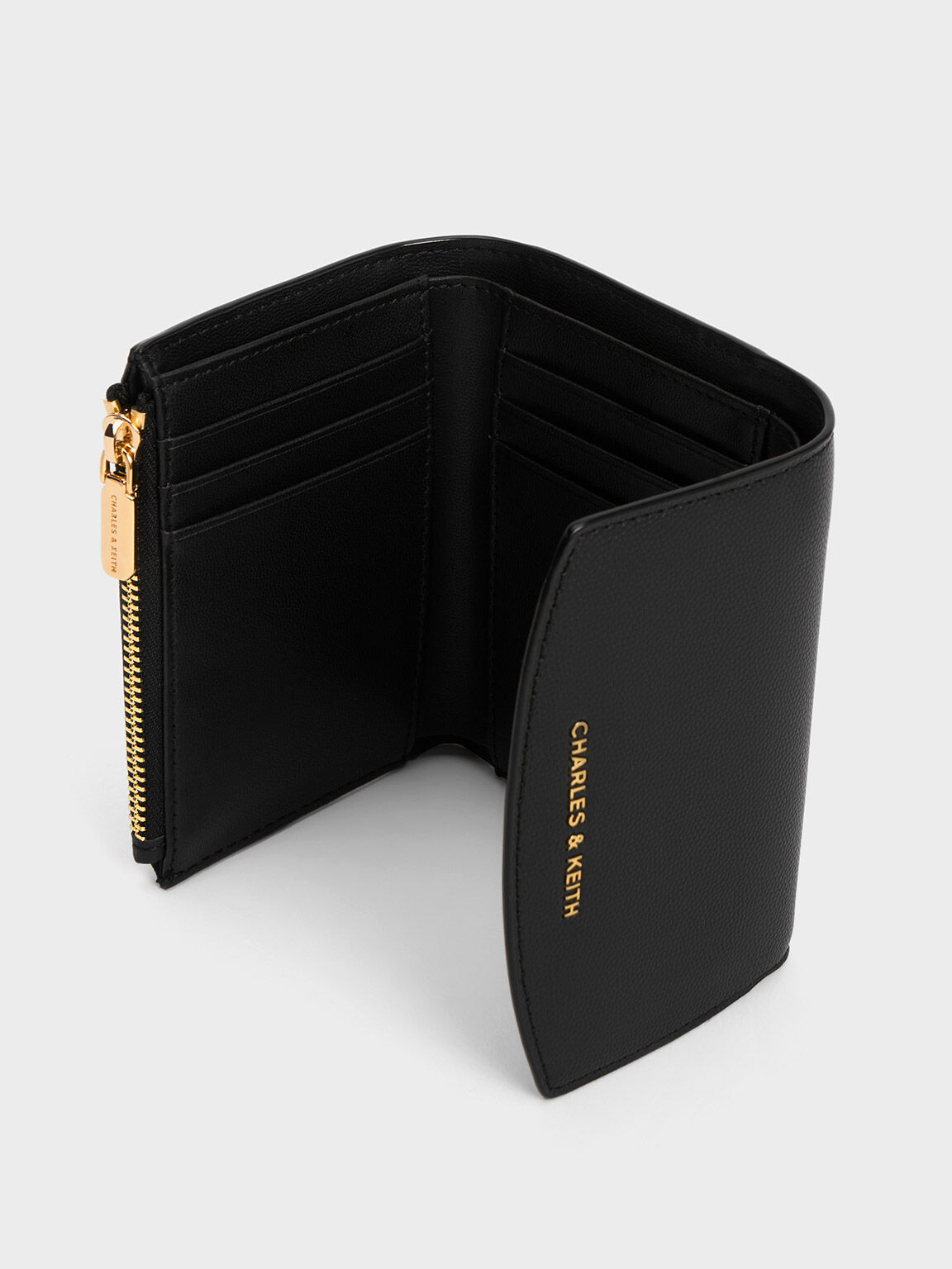 Curved Front Flap Wallet, Black, hi-res