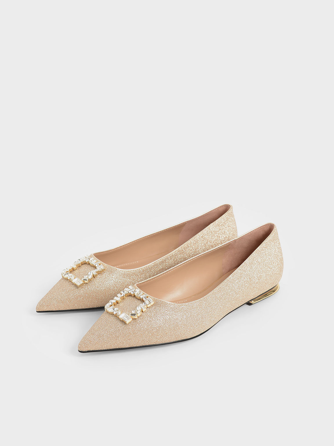 Glitter Gem-Embellished Ballerina Flats, Gold, hi-res