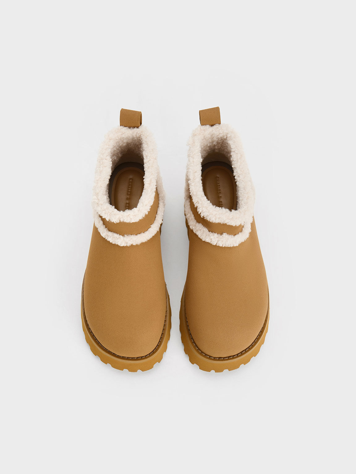 Textured Fur-Trim Flatform Ankle Boots, Khaki, hi-res