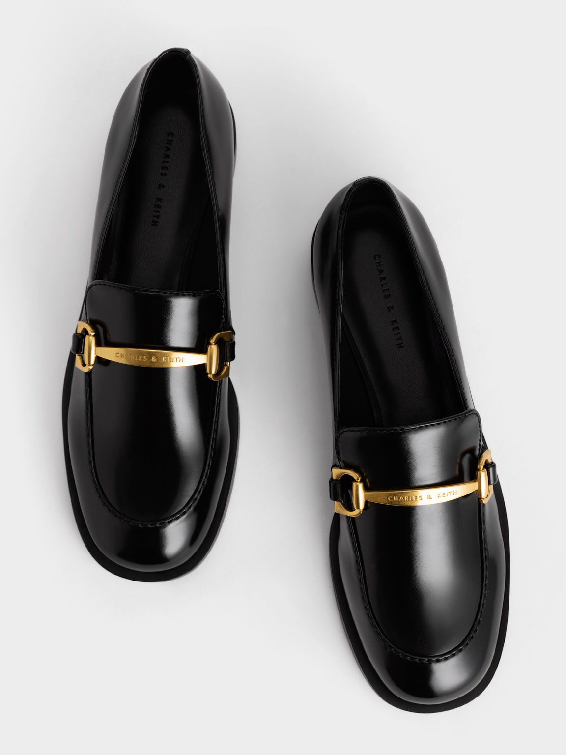 Black Metallic Accent Loafers - CHARLES & KEITH US