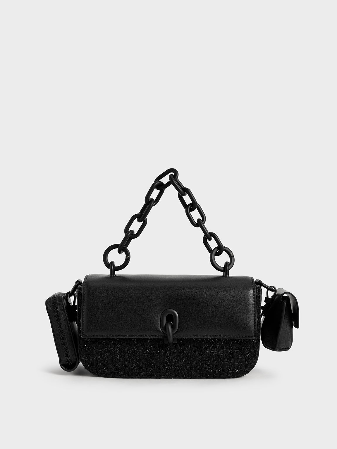 Black Wren Acrylic Chain Handle Tweed Bag CHARLES  KEITH US