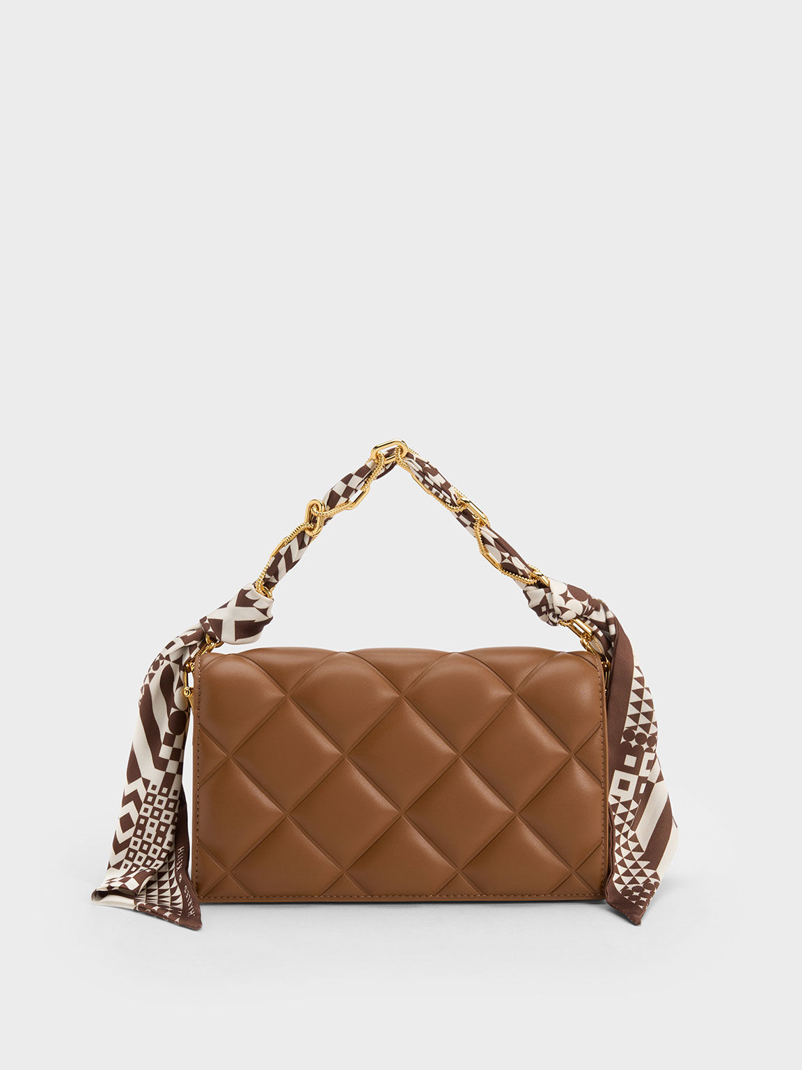 Chocolate Alcott Scarf Handle Quilted Clutch - CHARLES & KEITH CA