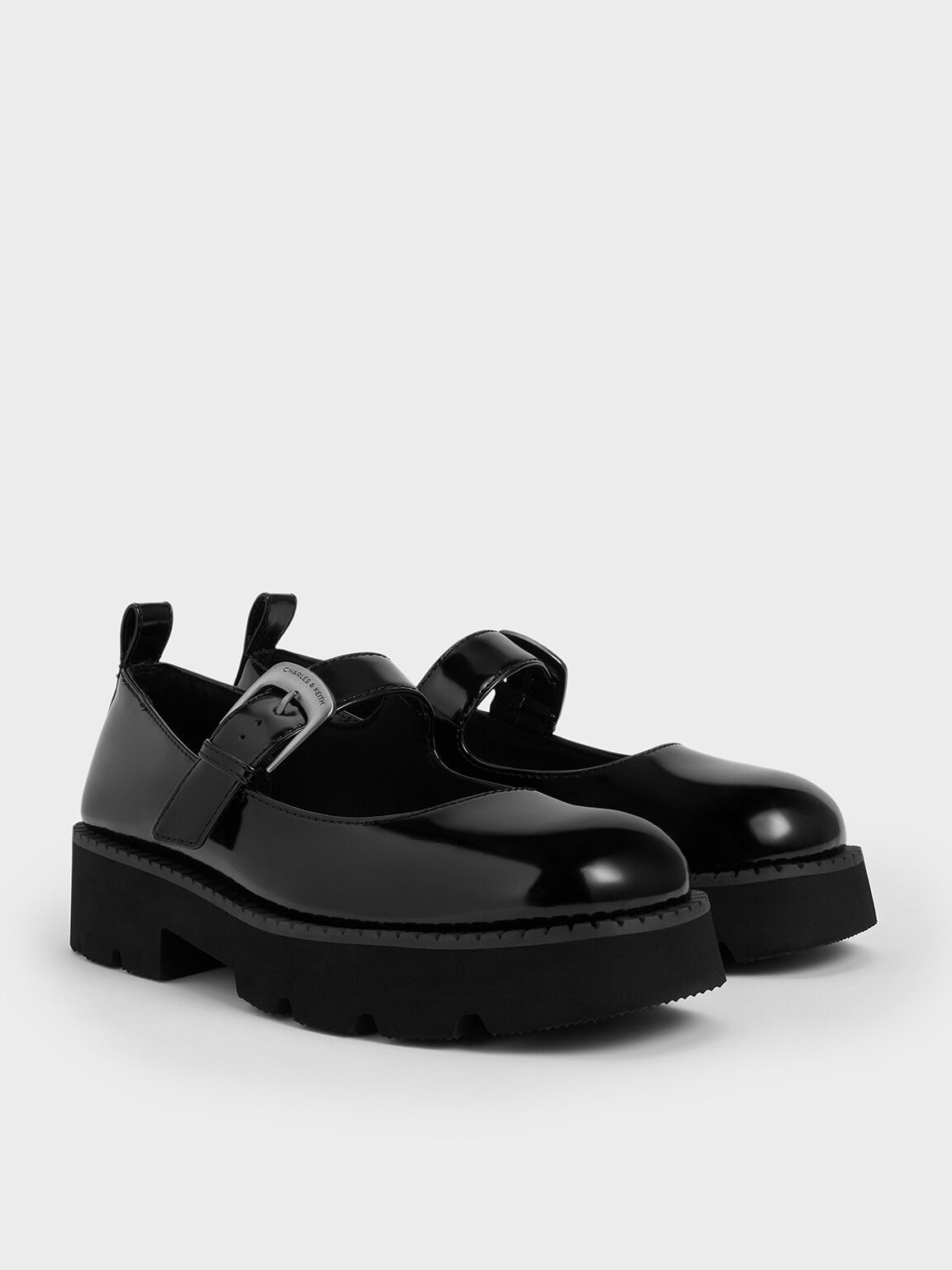 Buckled Ridged-Sole Chunky Mary Janes, Black Box, hi-res