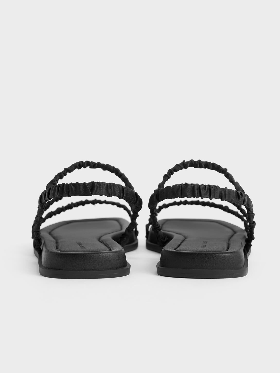 Recycled Polyester Ruched Strappy Sandals, Black Textured, hi-res