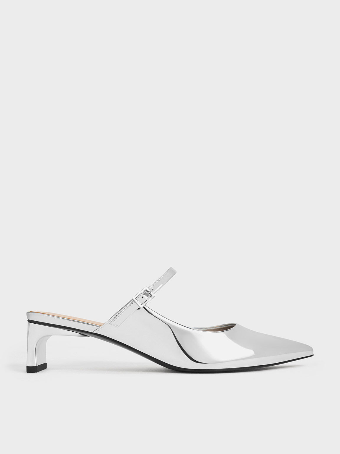 Metallic Blade Heel Mules, Silver, hi-res