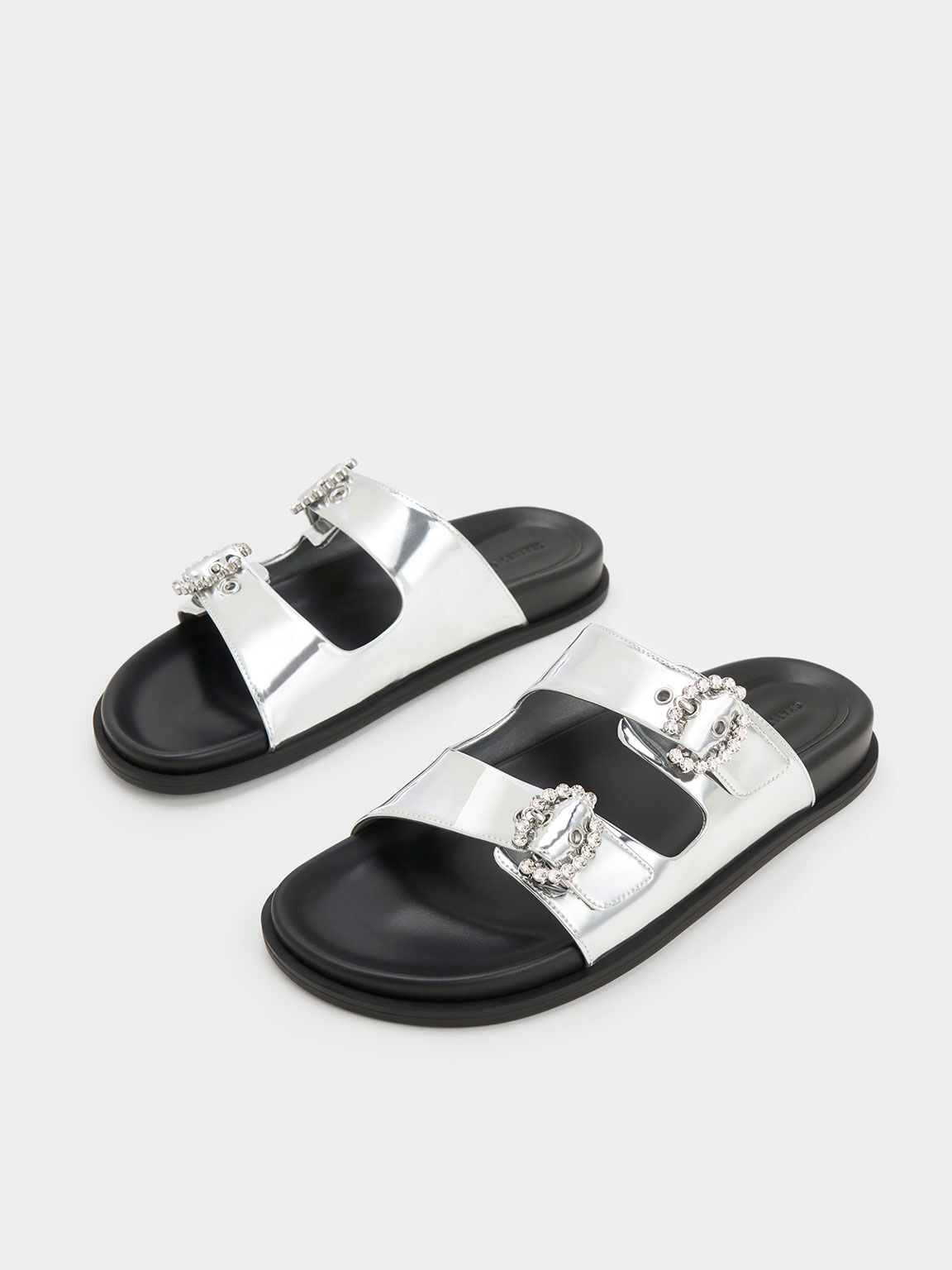 Silver Metallic Embellished Buckle Sandals - CHARLES & KEITH US
