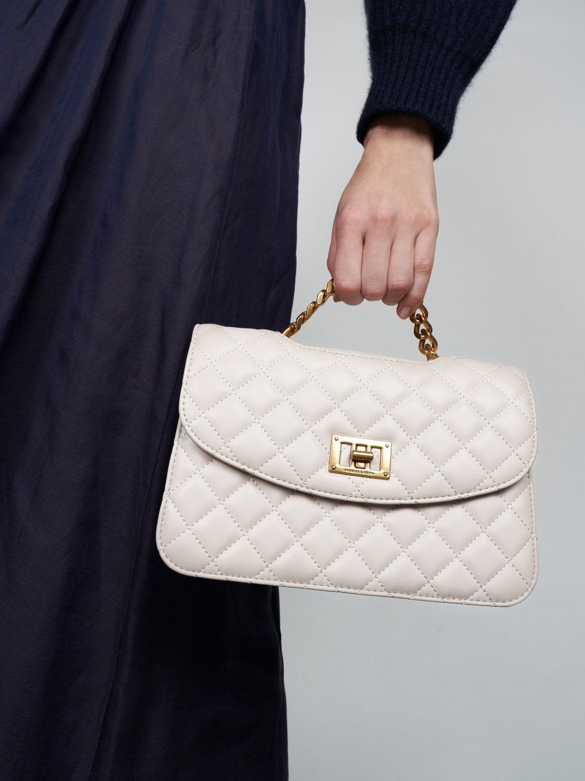 Ivory Quilted Chain Bag - CHARLES & KEITH US