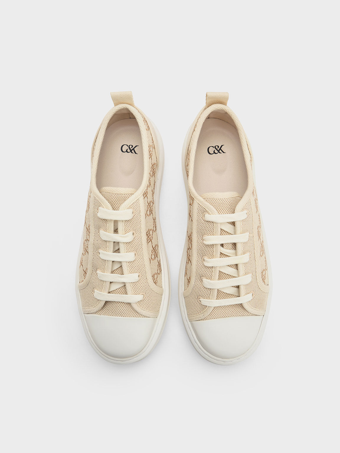 Canvas Monogram Flatform Sneakers, Beige, hi-res