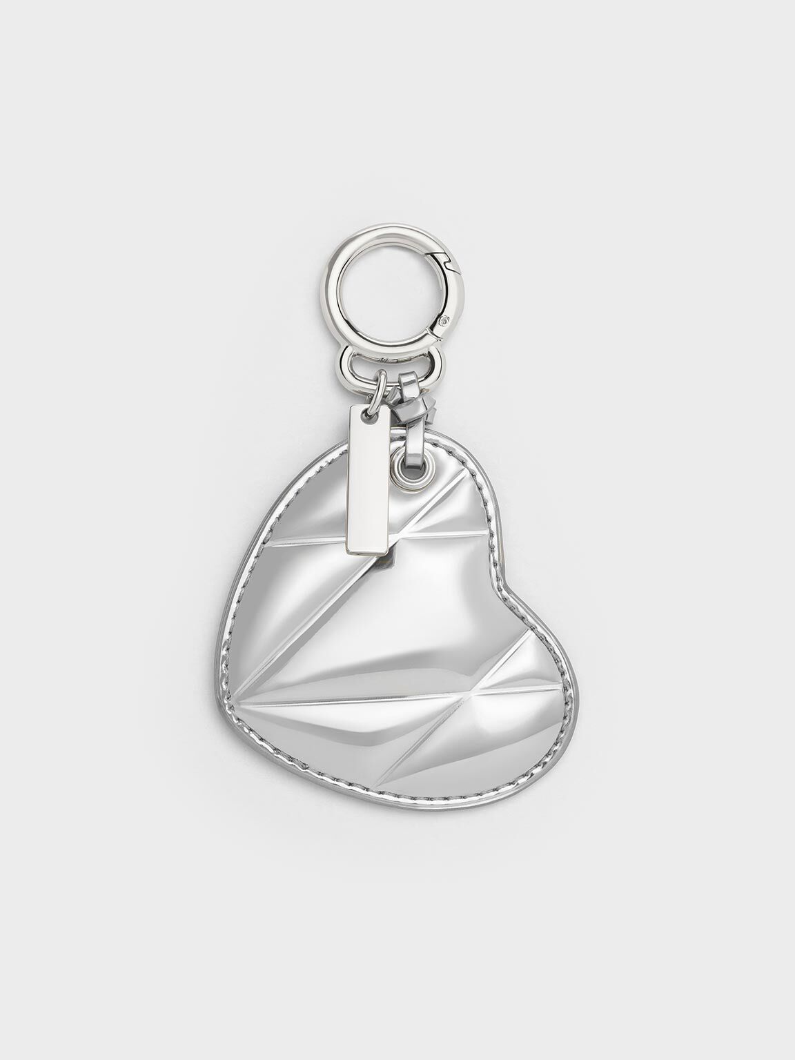 Metallic Heart Quilted Mirror Charm, Silver, hi-res