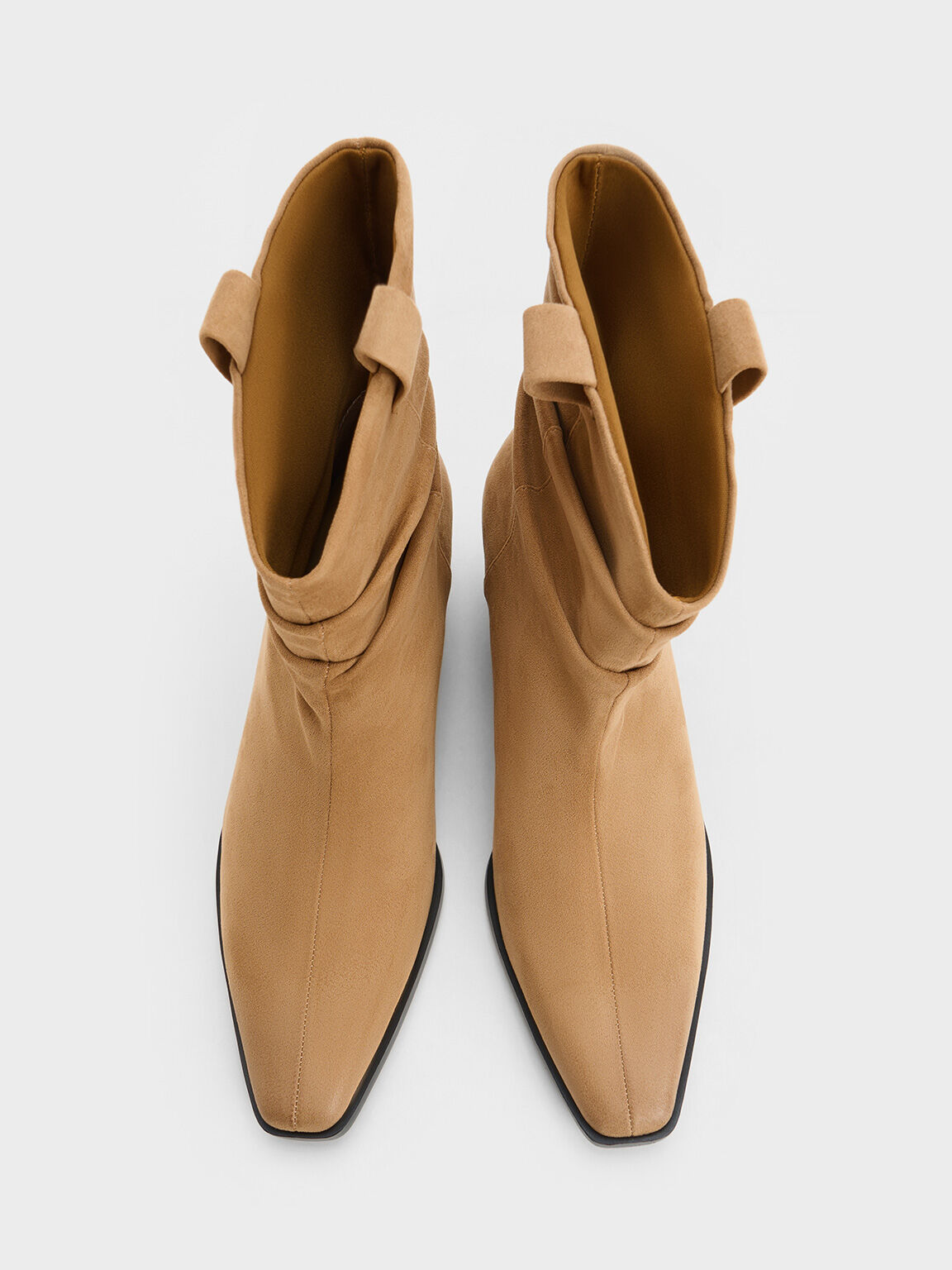 Textured Ruched Almond-Toe Cowboy Ankle Boots, Tan, hi-res