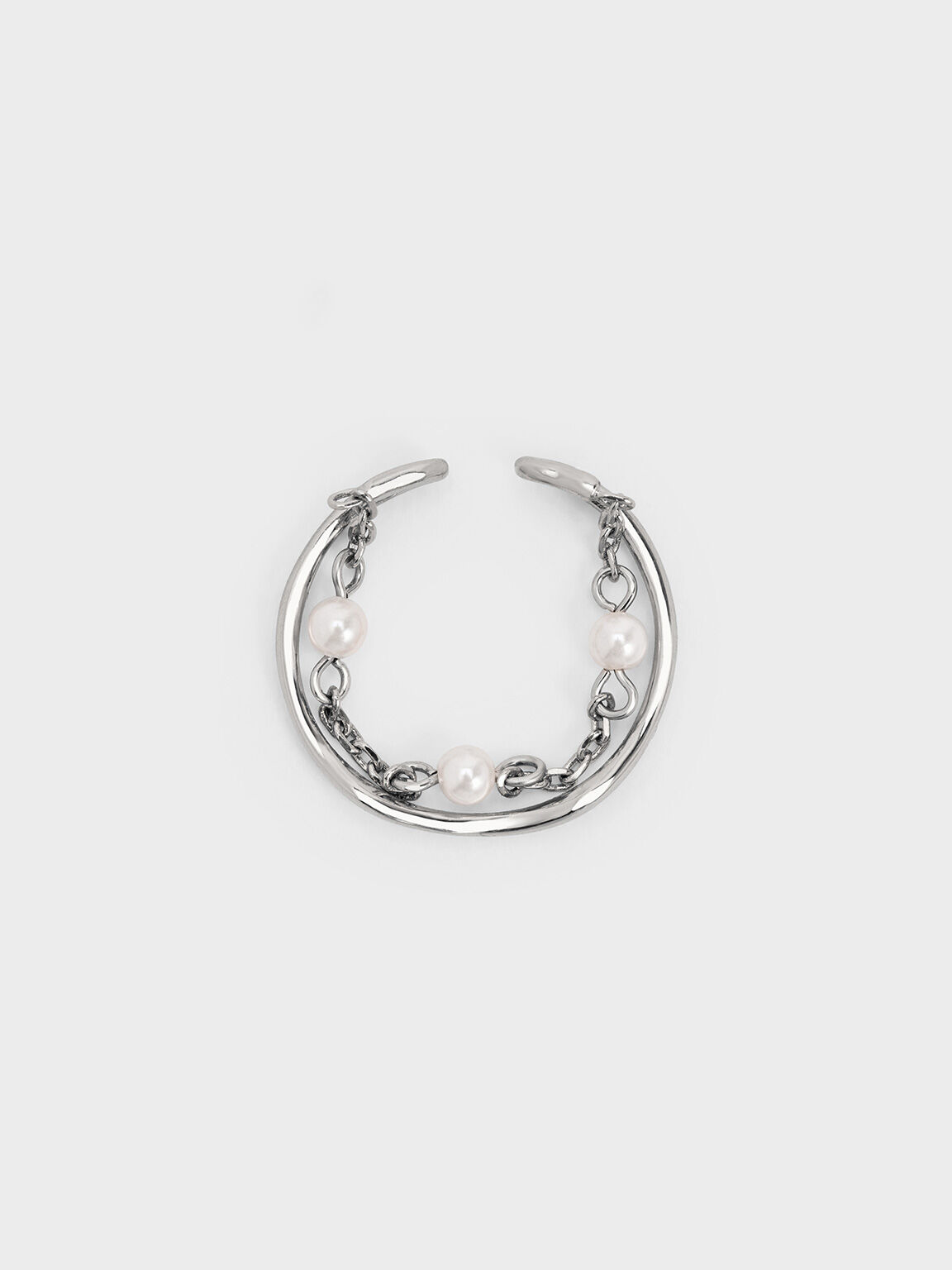 Corrine 珍珠鍊條戒指, 銀色, hi-res