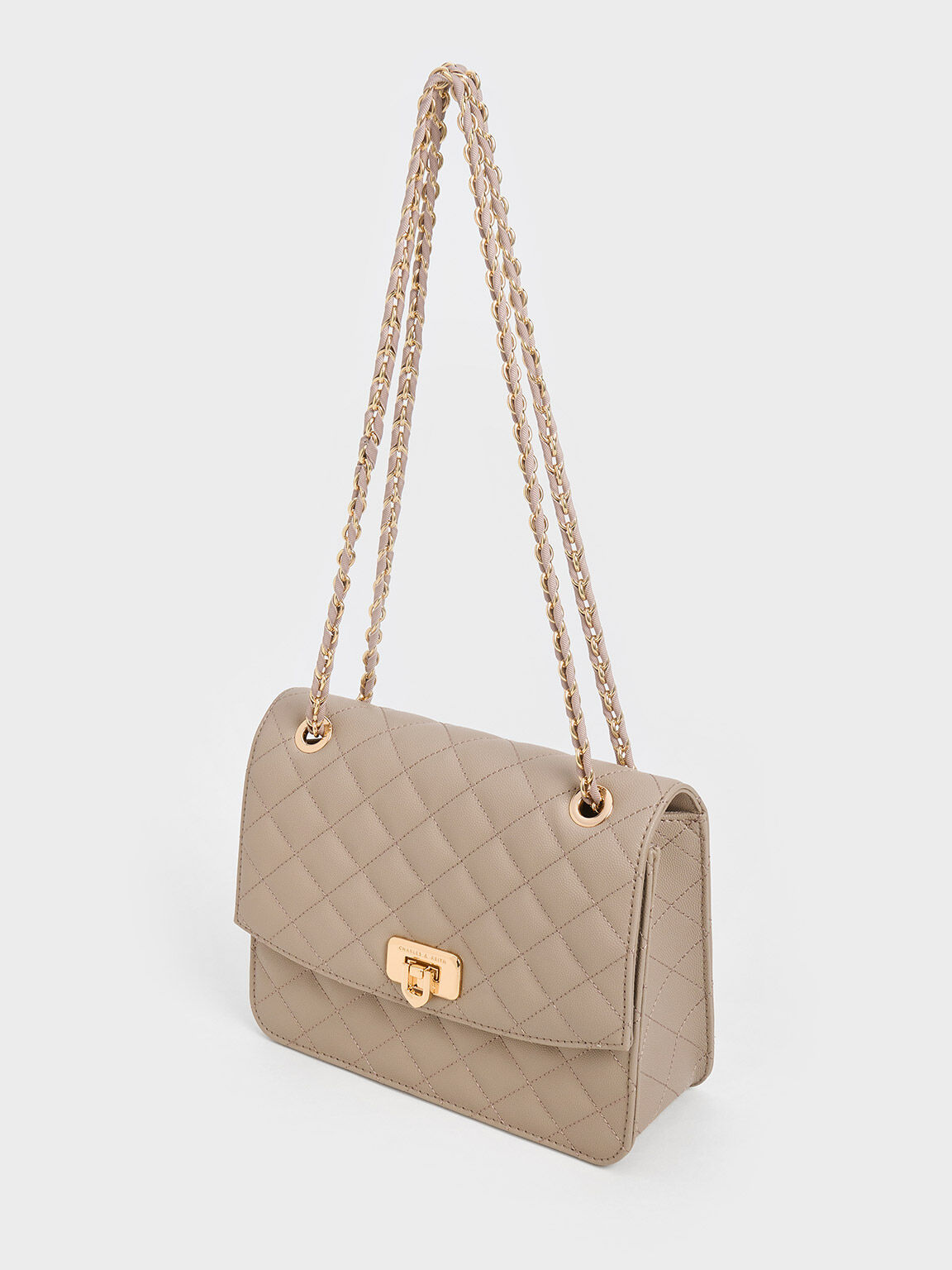 Taupe Cressida Quilted Chain Strap Bag - CHARLES & KEITH SG