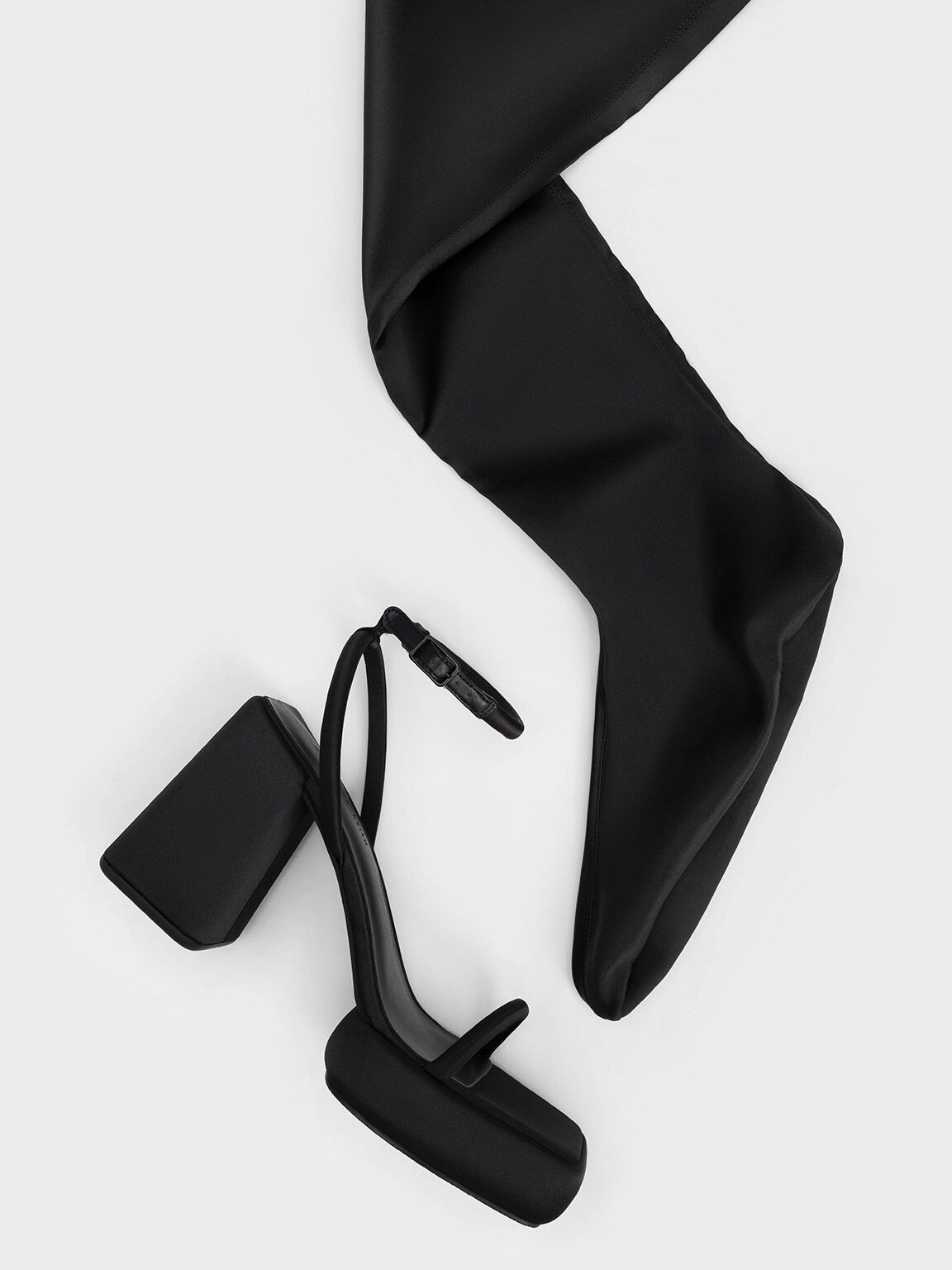 Lucile Satin Thigh-High Boots - Black Textured
