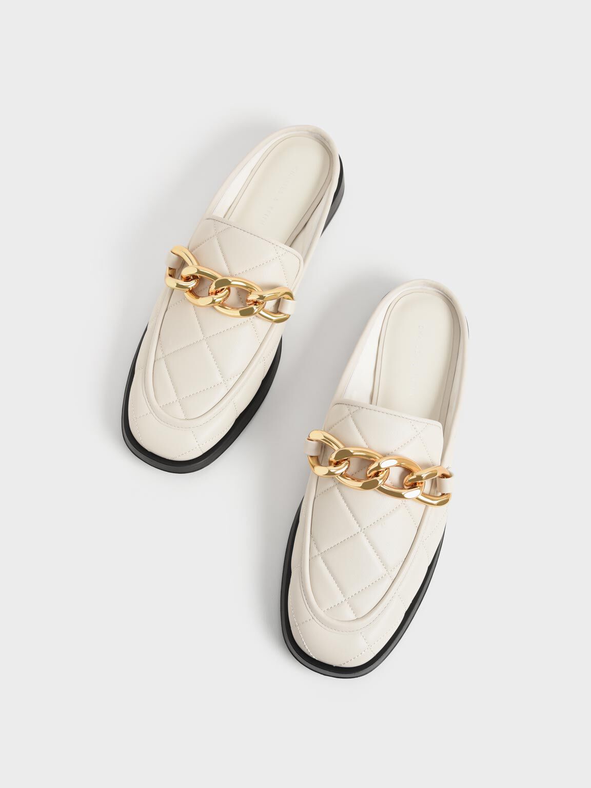 Chalk Quilted Chain Loafer Mules - CHARLES & KEITH KR