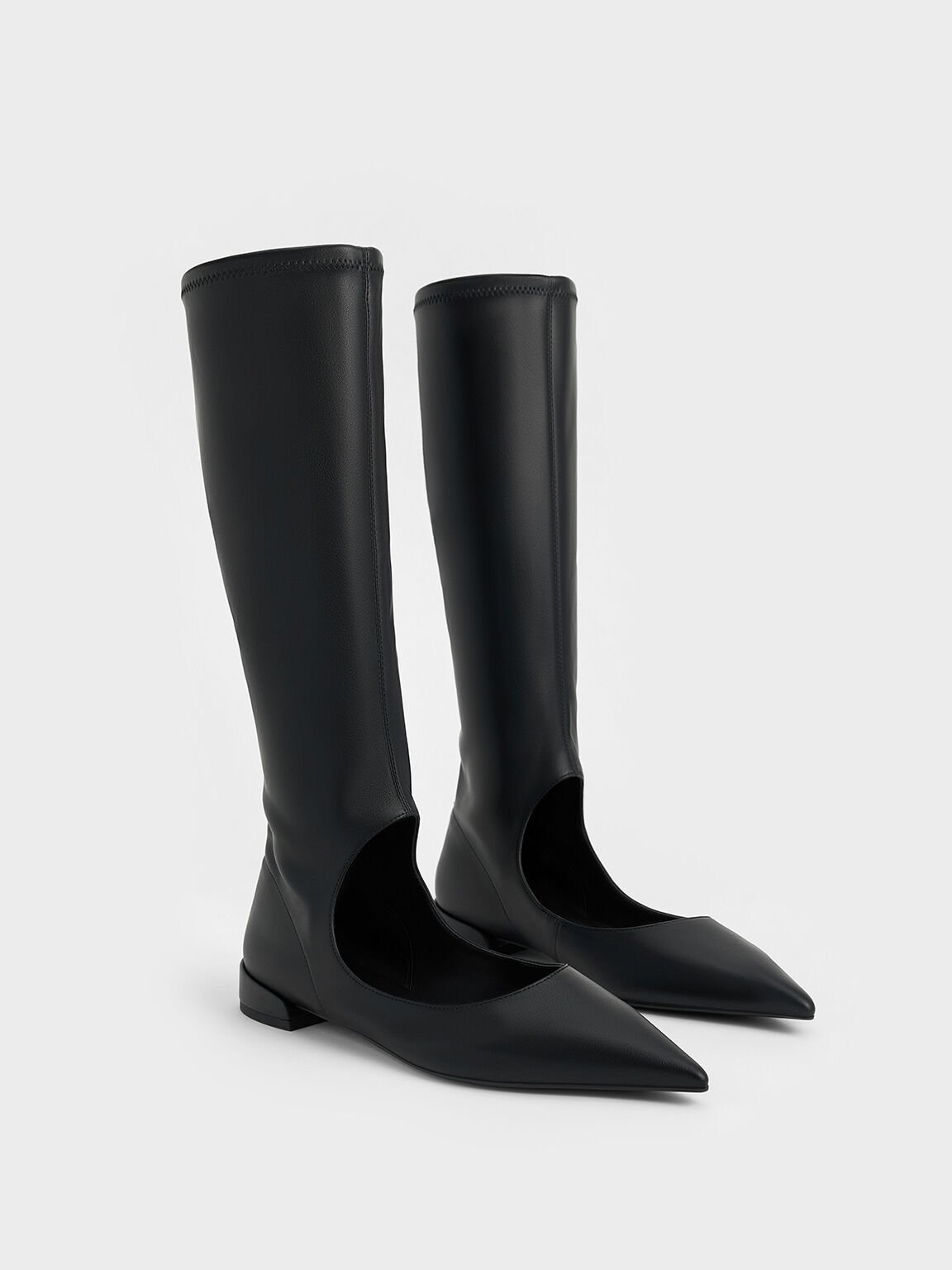 Robbie Cut-Out Pointed-Toe Knee-High Boots, Black, hi-res