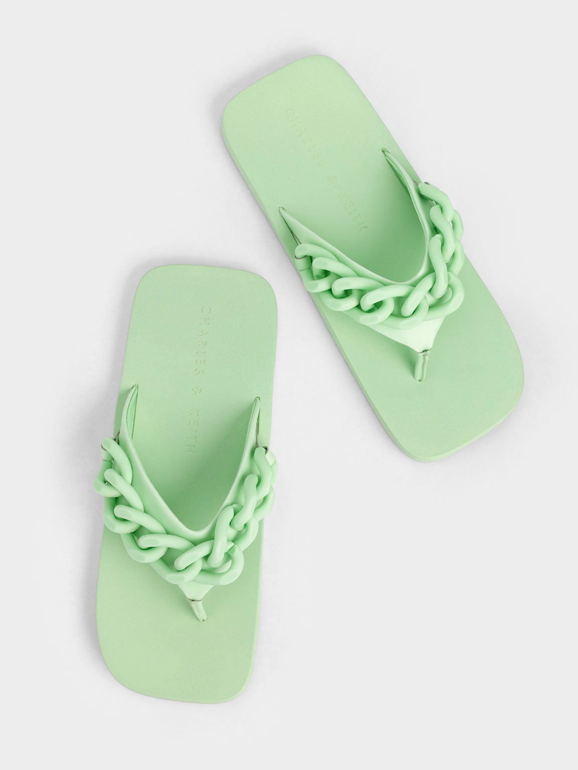 Chain Link Thong Sandals, Green, hi-res