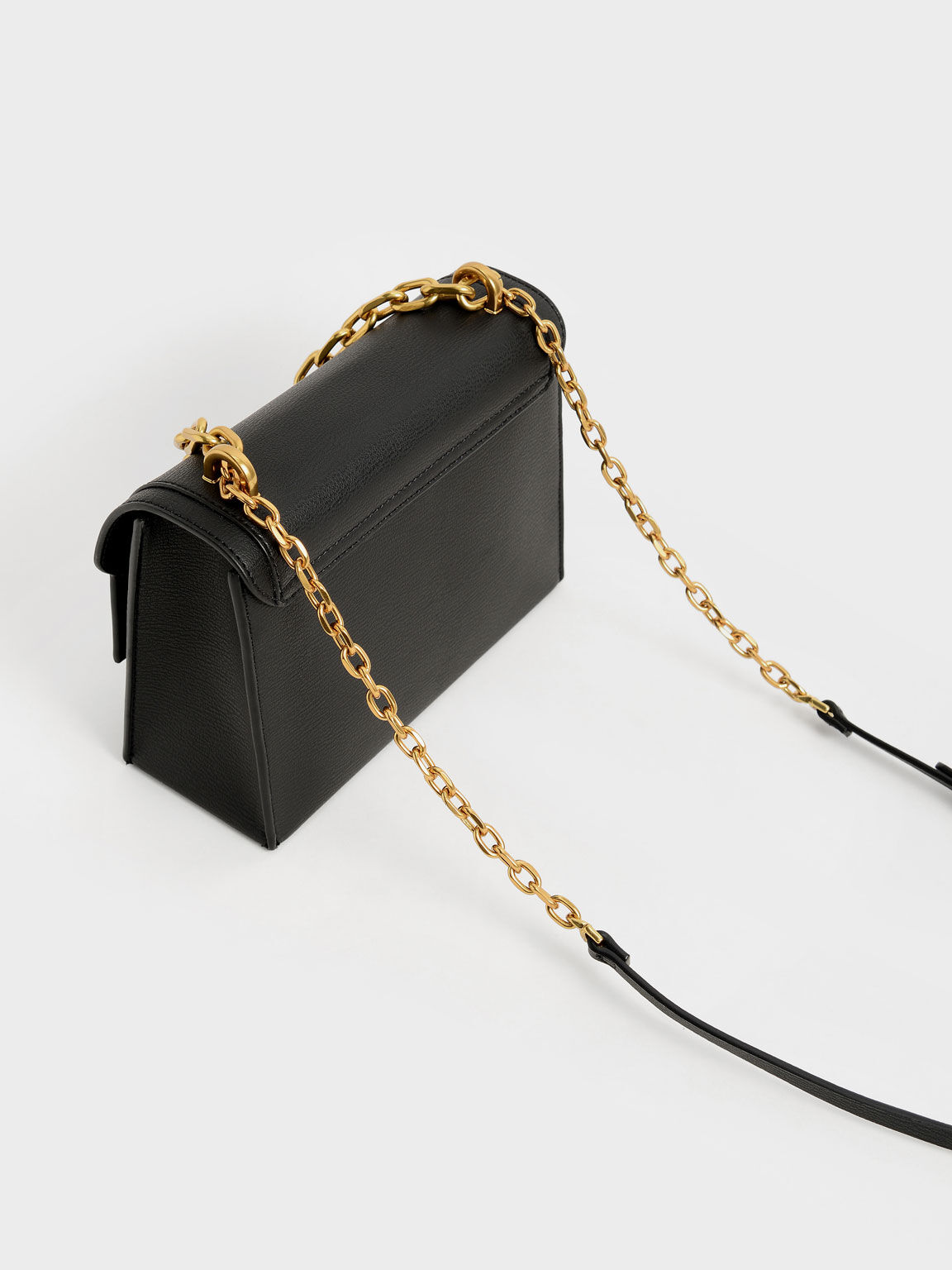 Black Front Flap Top Handle Crossbody Bag | CHARLES & KEITH
