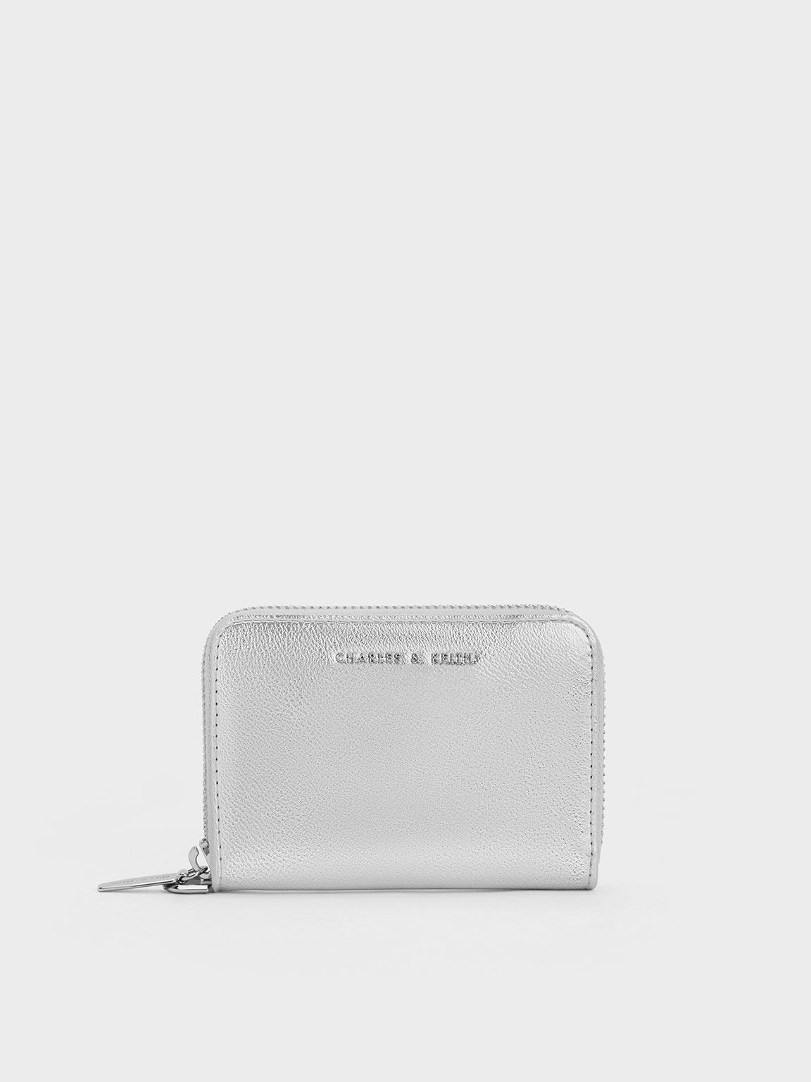 Errya Metallic Zip-Around Wallet, Silver, hi-res