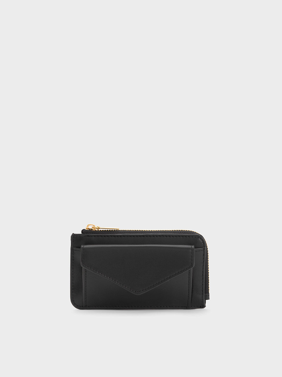 Black leather zip pocket cardholder