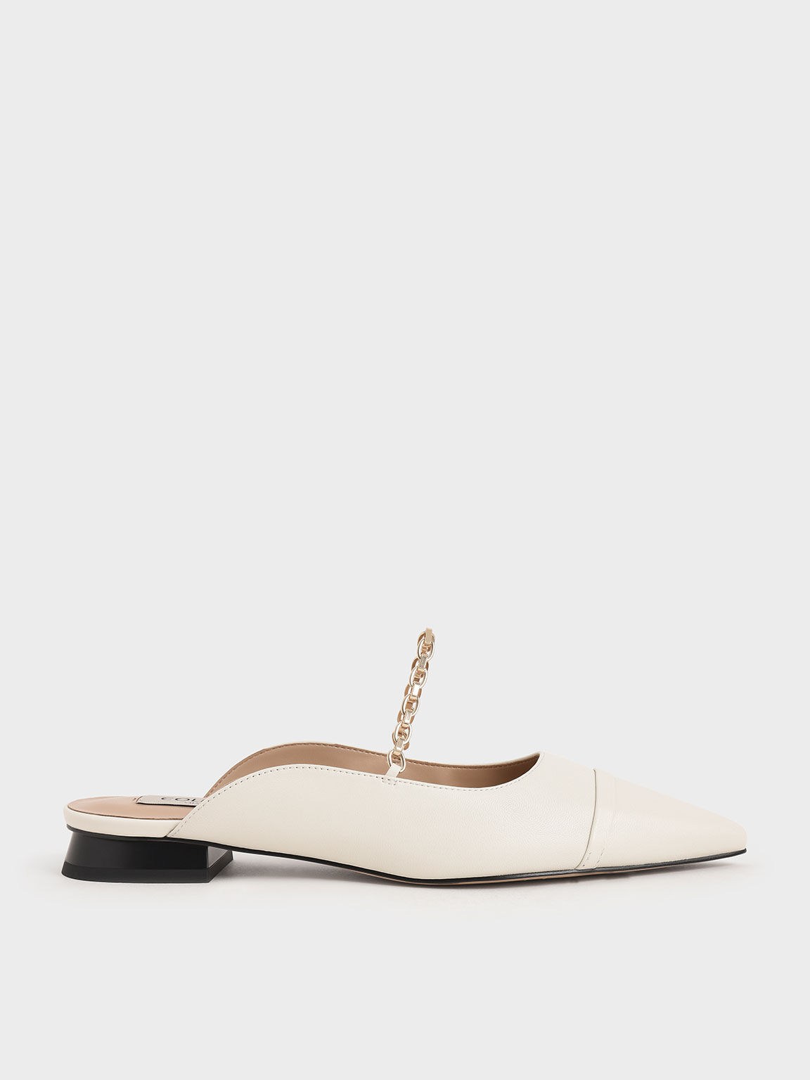 White Leather Chain Link Flat Mules 