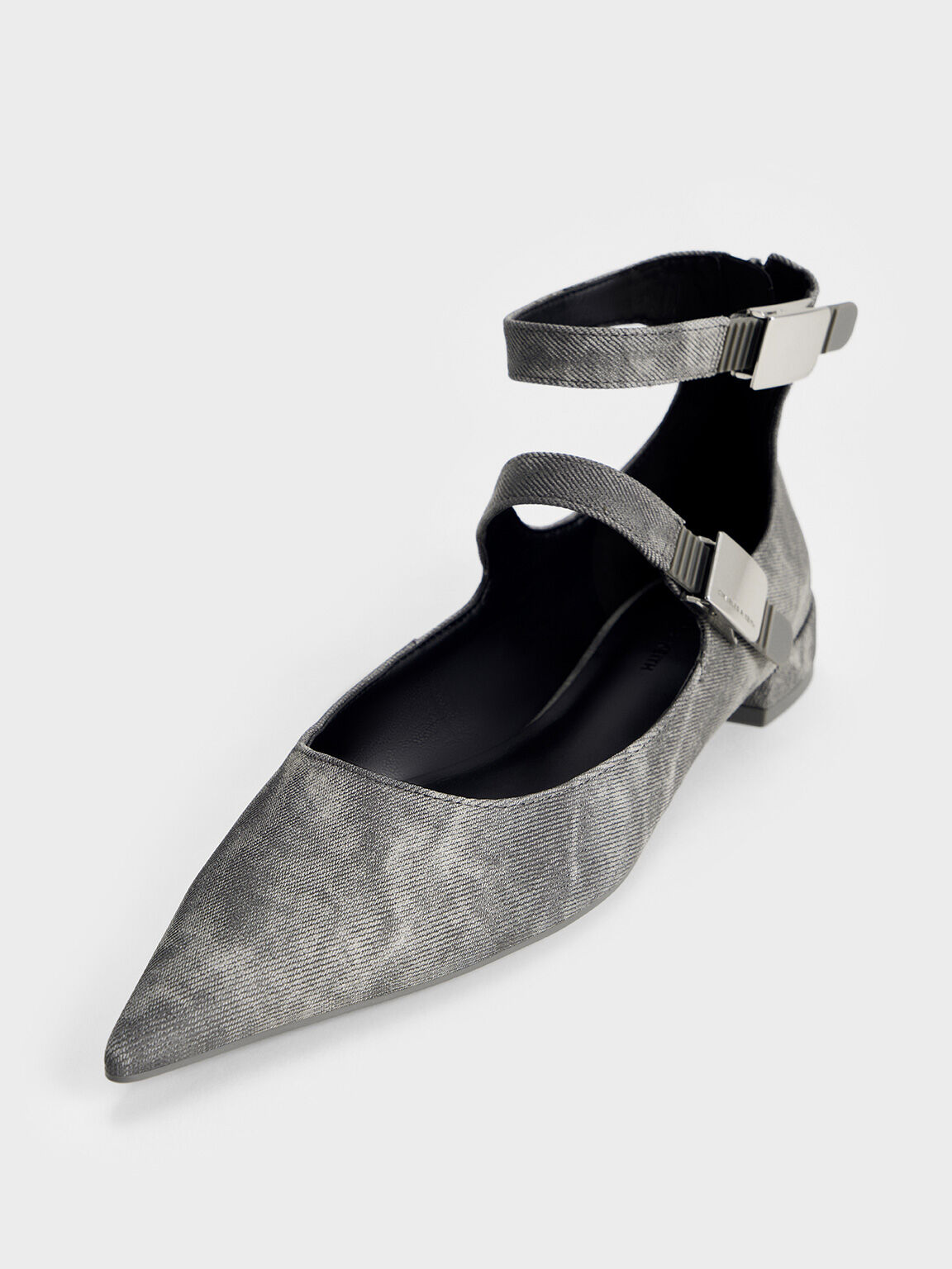 Robbie Denim Pointed-Toe Mary Jane Flats, Dark Grey, hi-res