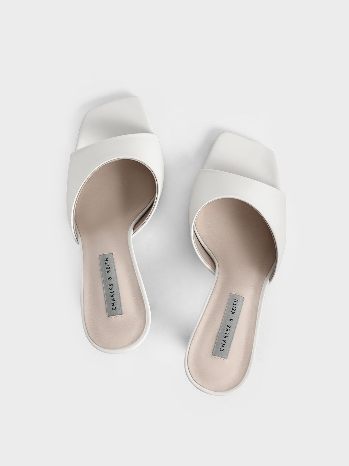 Square Toe Heeled Mules - Cream