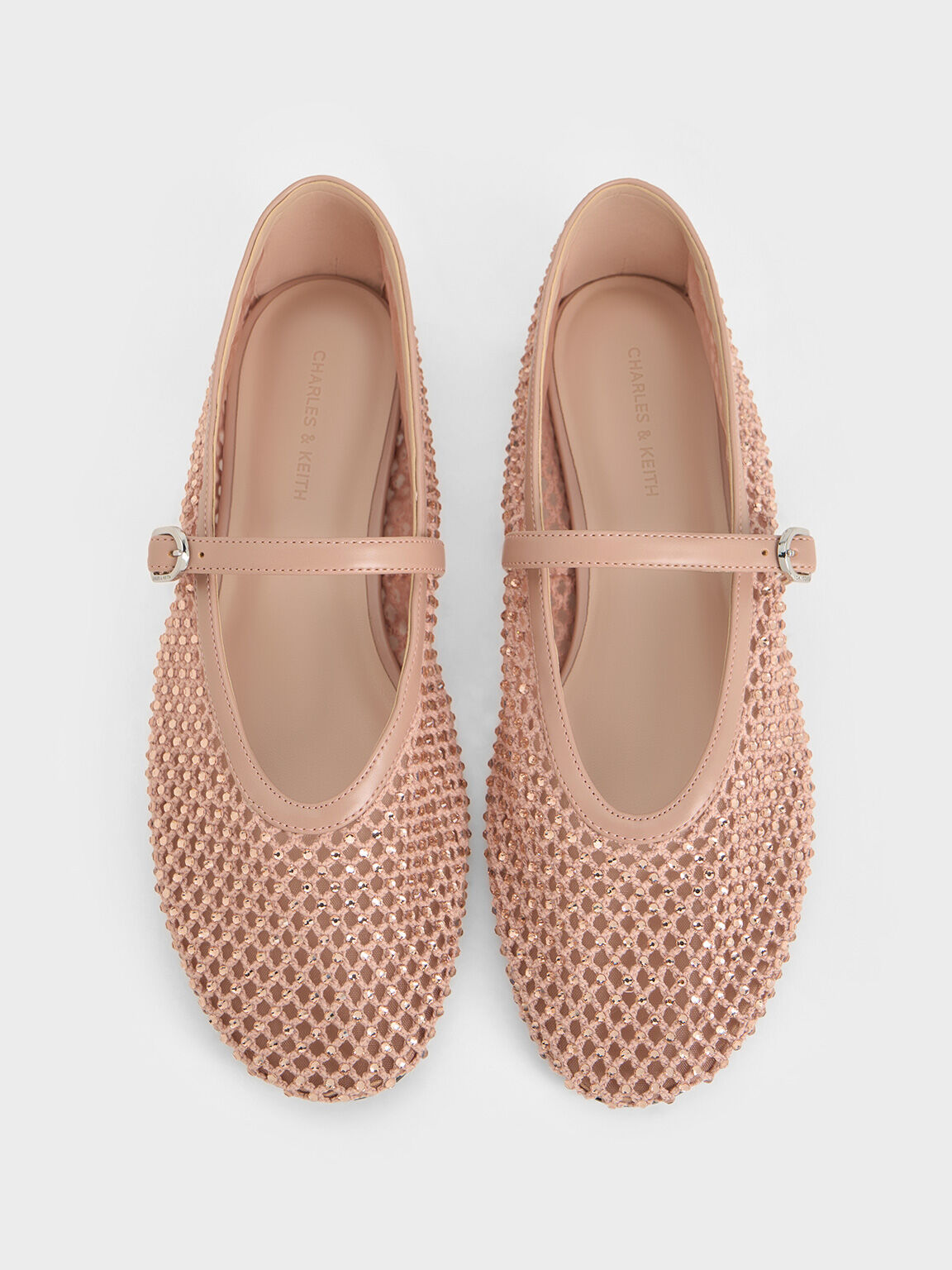 Mesh Crystal-Embellished Mary Janes, Nude, hi-res