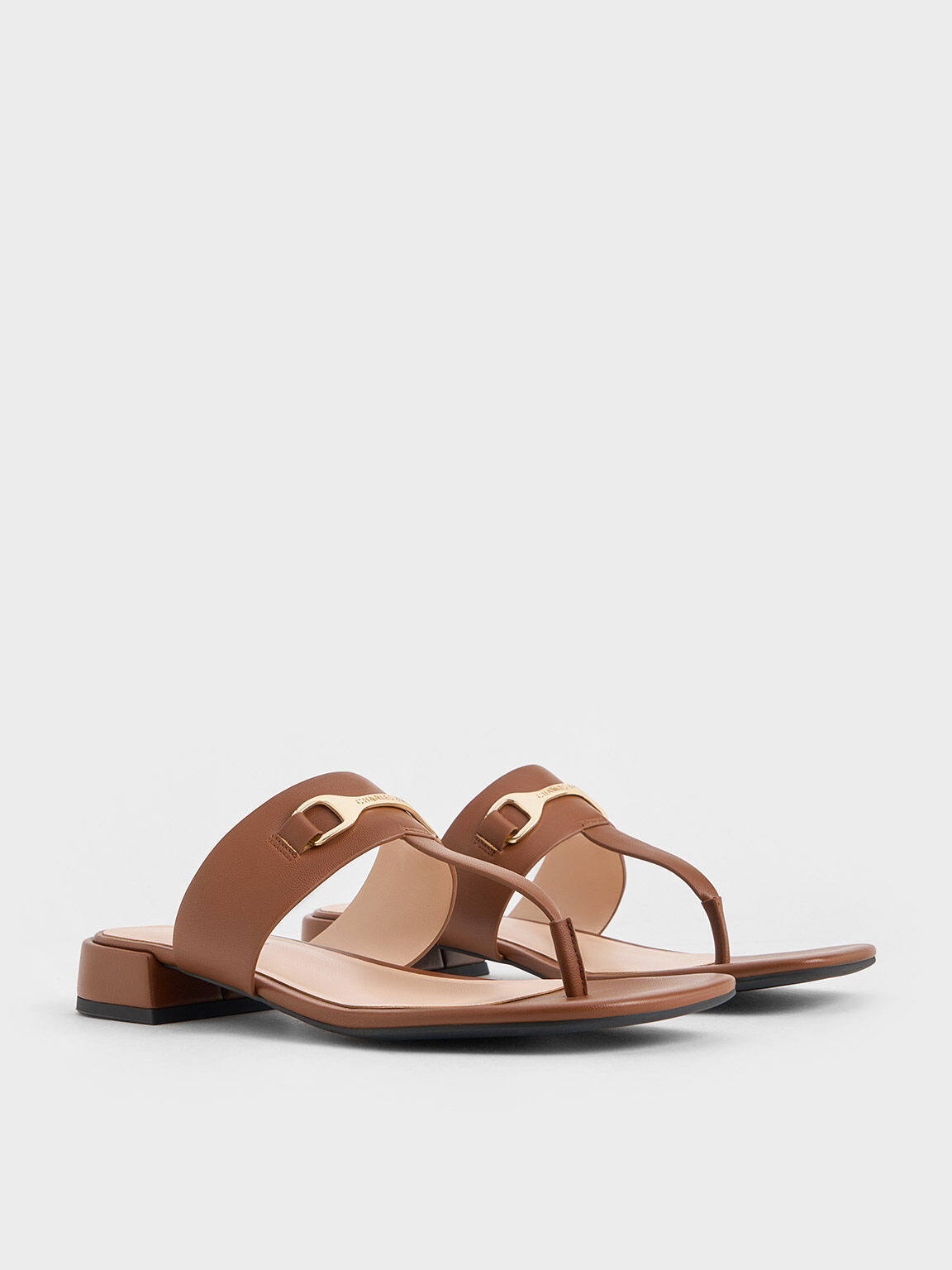 Black Metallic Accent T-Bar Thong Sandals - CHARLES & KEITH US