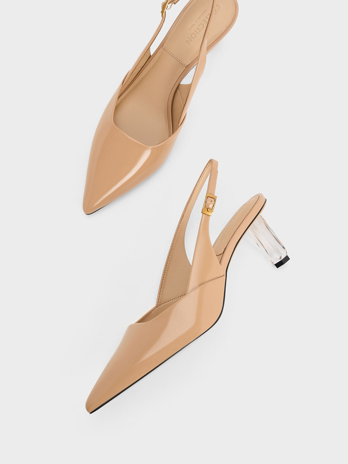 Geometric Heel Slingback Pumps, Nude, hi-res