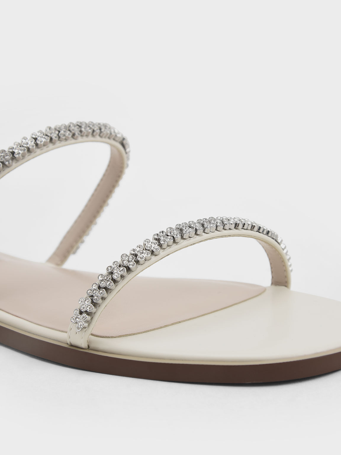 Chalk Gem-Encrusted Strappy Slide Sandals - CHARLES & KEITH International