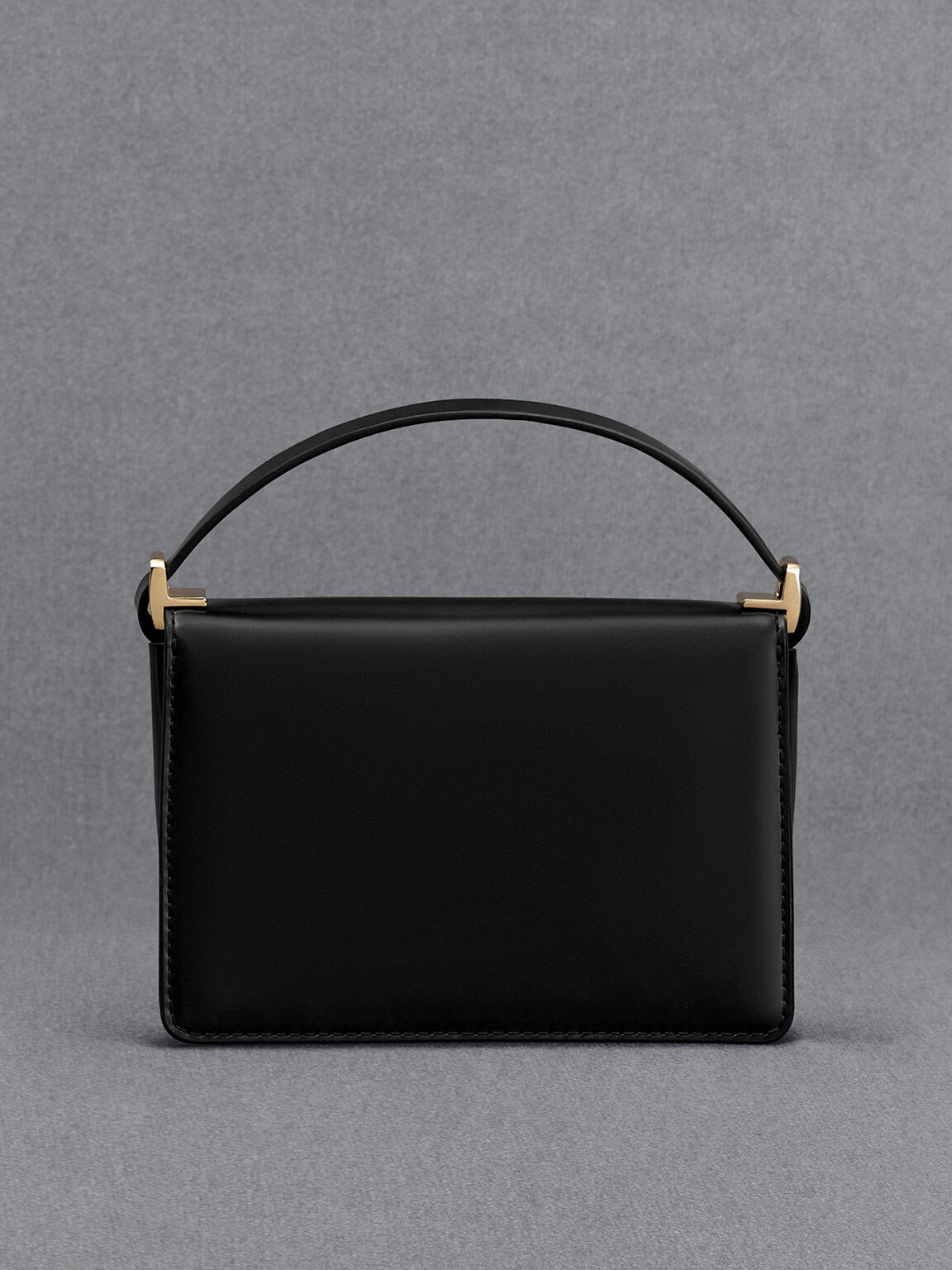 Leather Boxy Bag, Black, hi-res