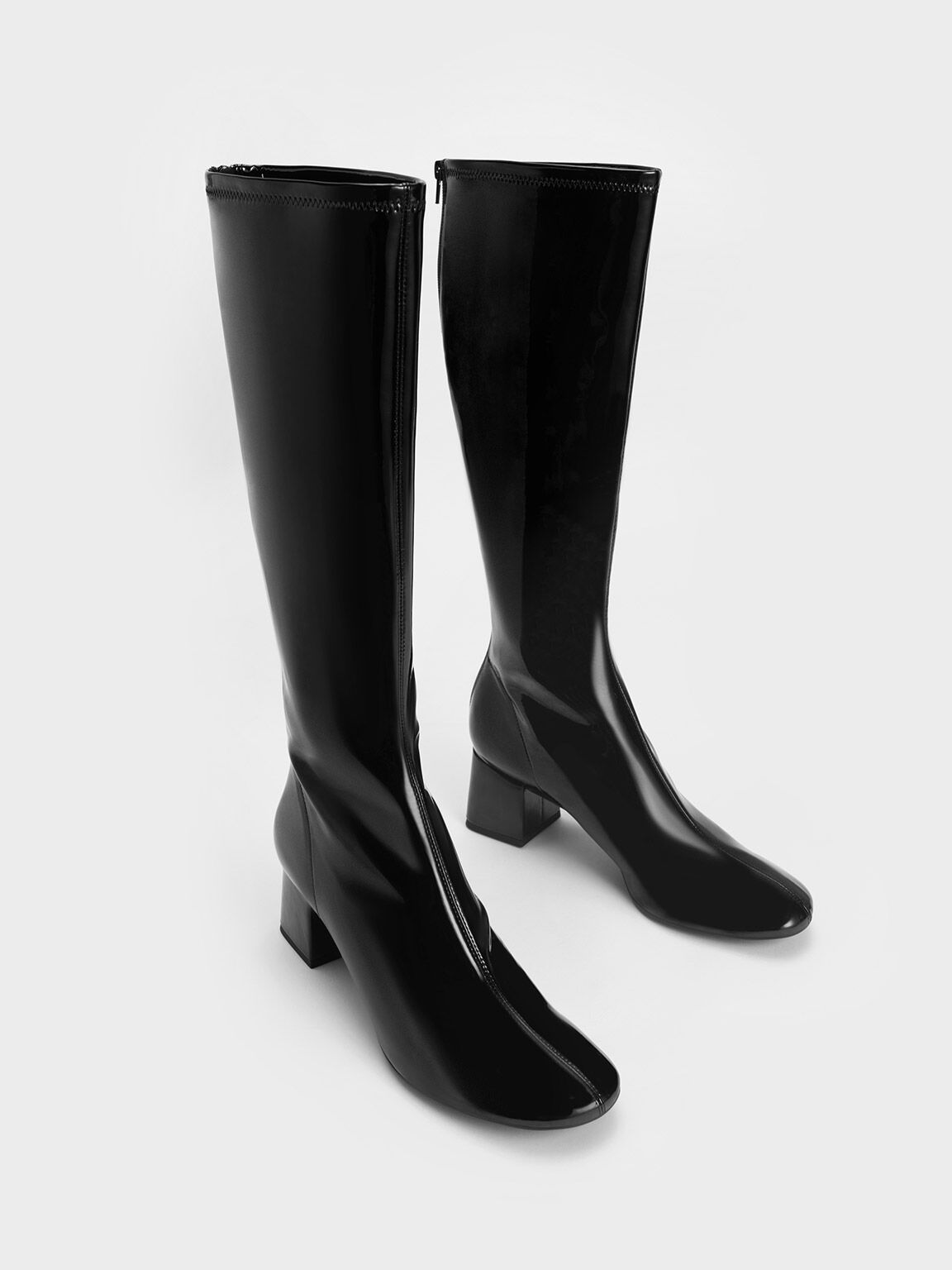 Ladies black patent discount knee high boots