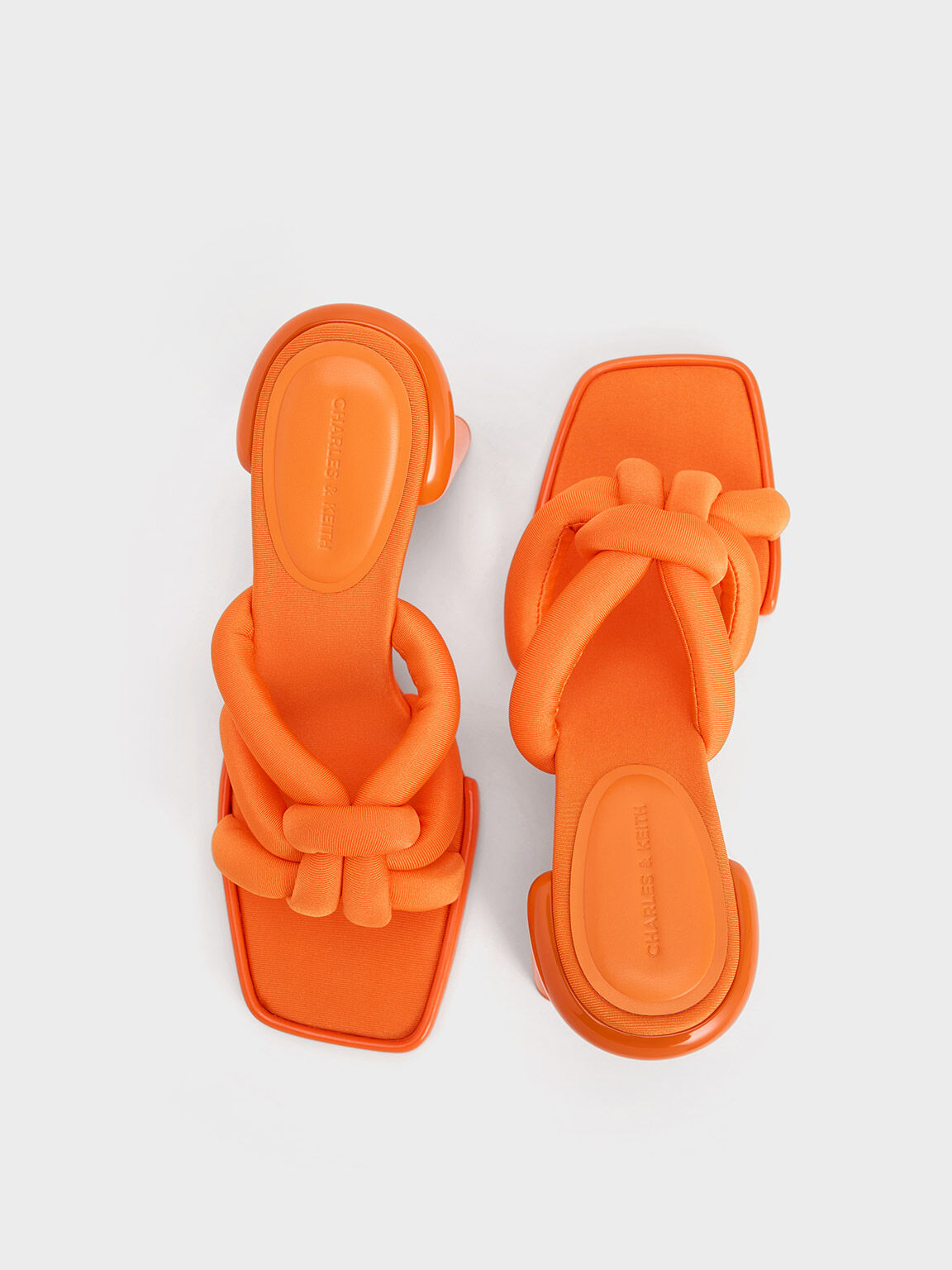 Toni Knotted Puffy-Strap Mules, Orange, hi-res