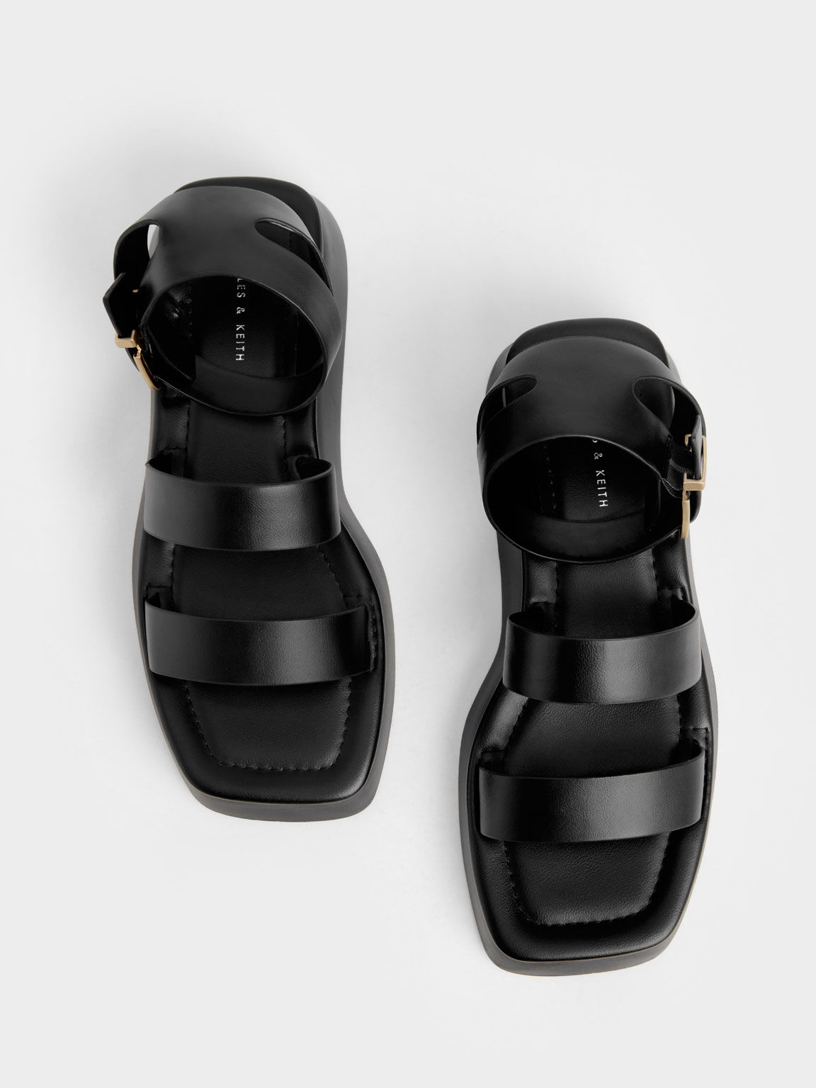 Square Toe Ankle-Strap Sandals - Black