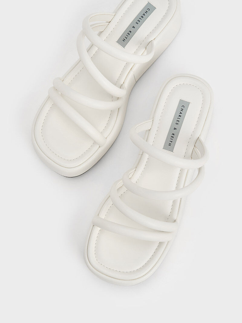 White Simple Slip on Strappy Wedge Sandals