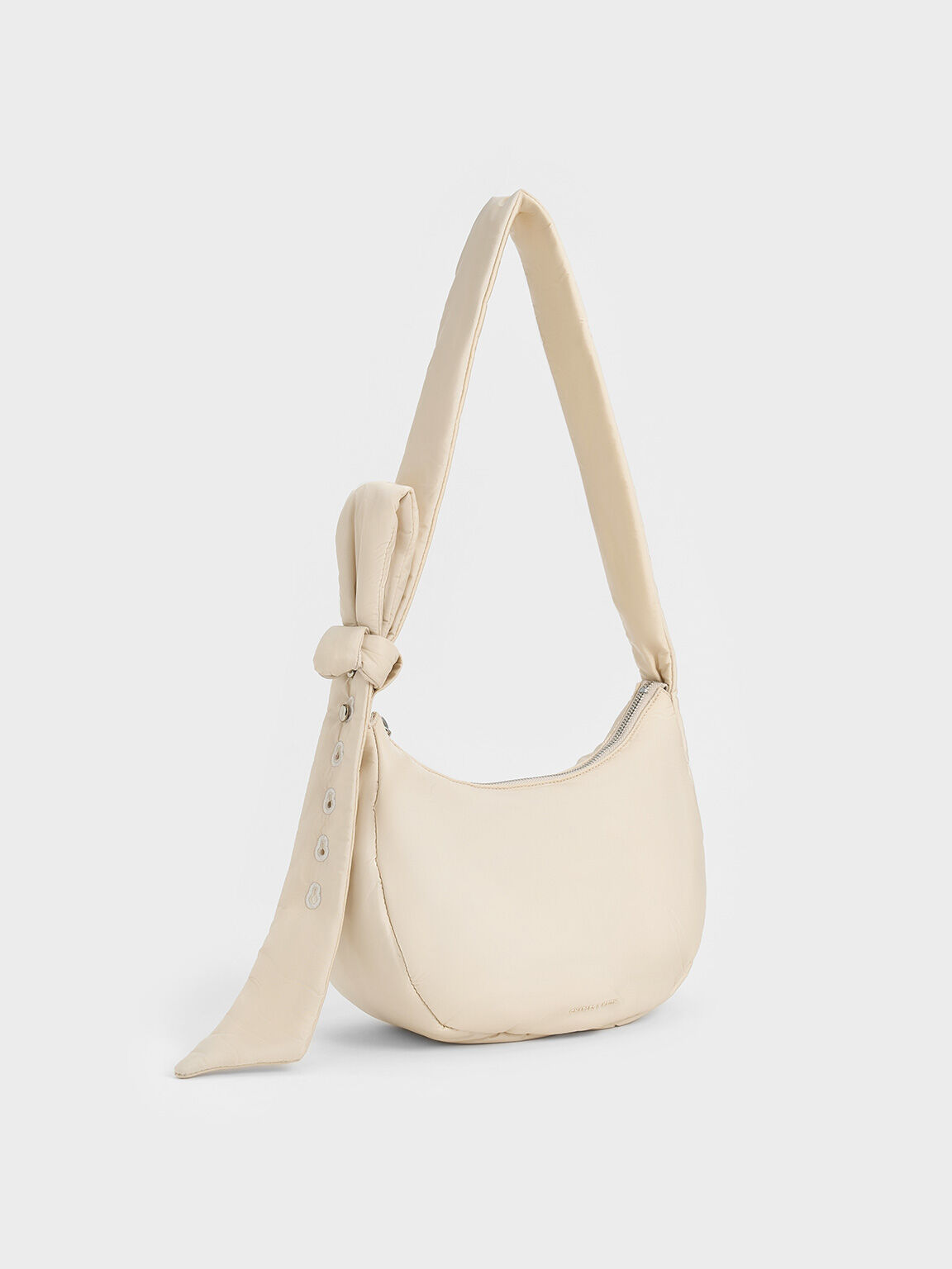 Delilah Nylon Knotted Hobo Bag, Oat, hi-res