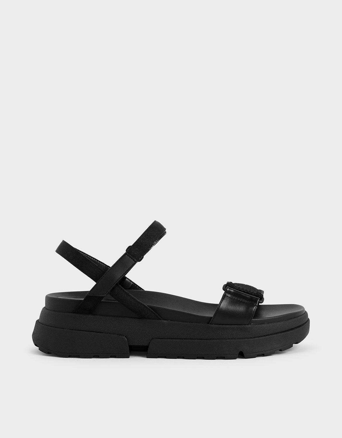 Black Mesh \u0026 Grosgrain Flatform Sandals 