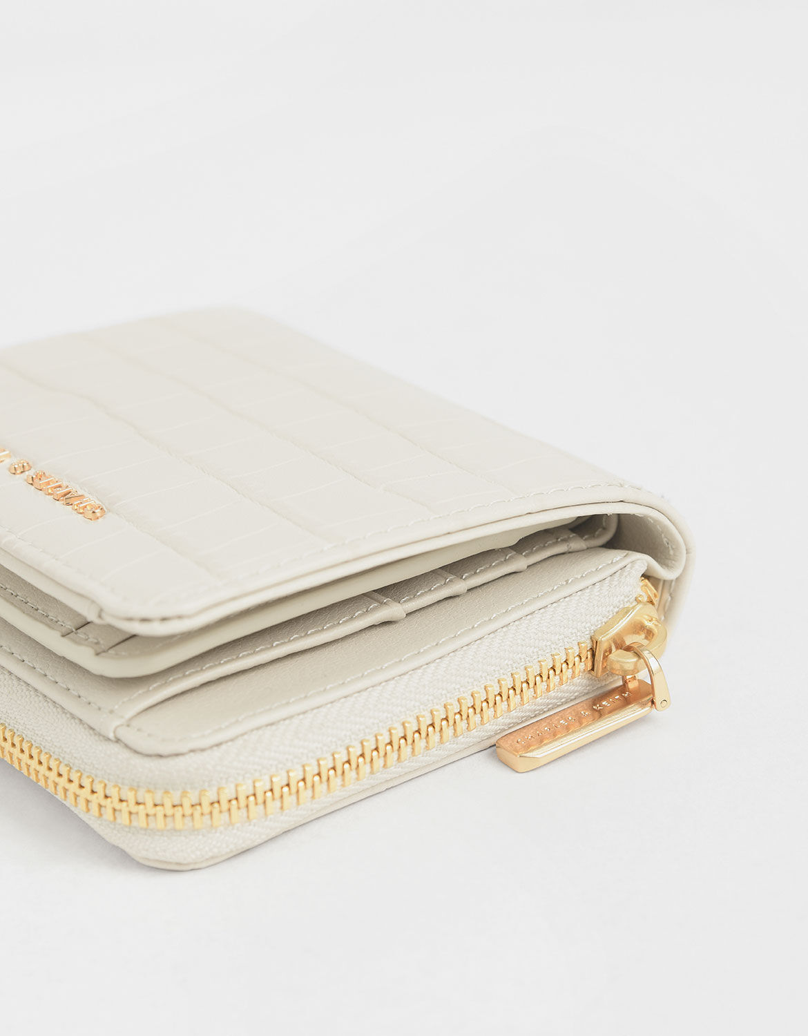 Cream Croc-Effect Small Wallet - CHARLES & KEITH AU