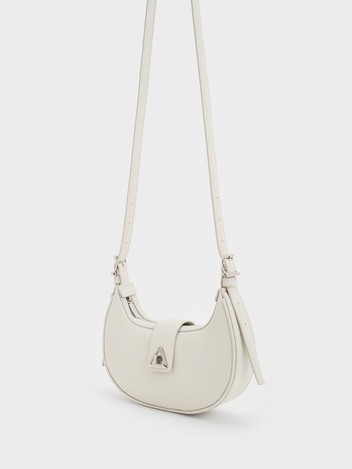 Chalk Trice Metallic Accent Belted Shoulder Bag - CHARLES & KEITH 