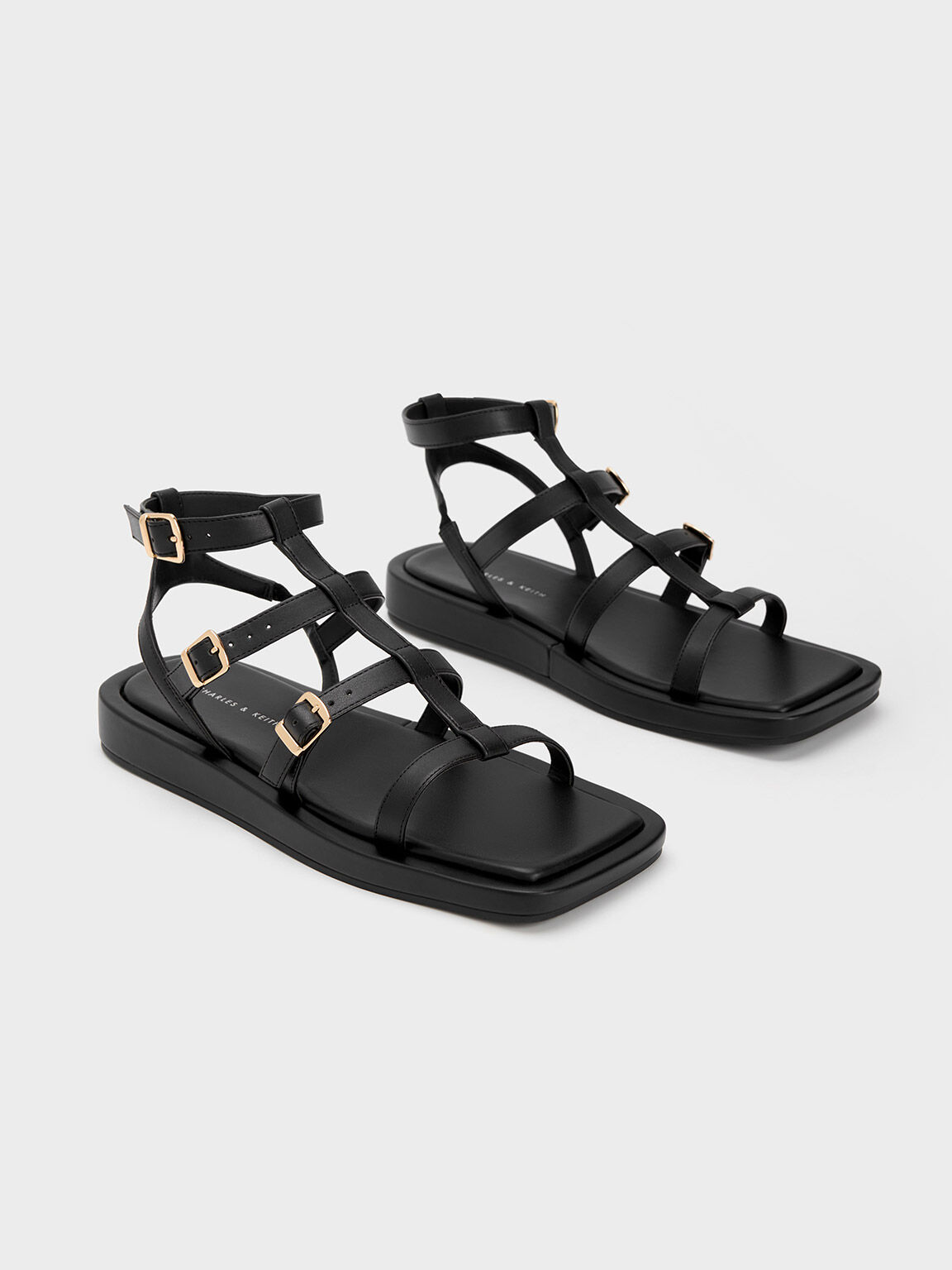 Black Buckled Gladiator Sandals - CHARLES & KEITH SG