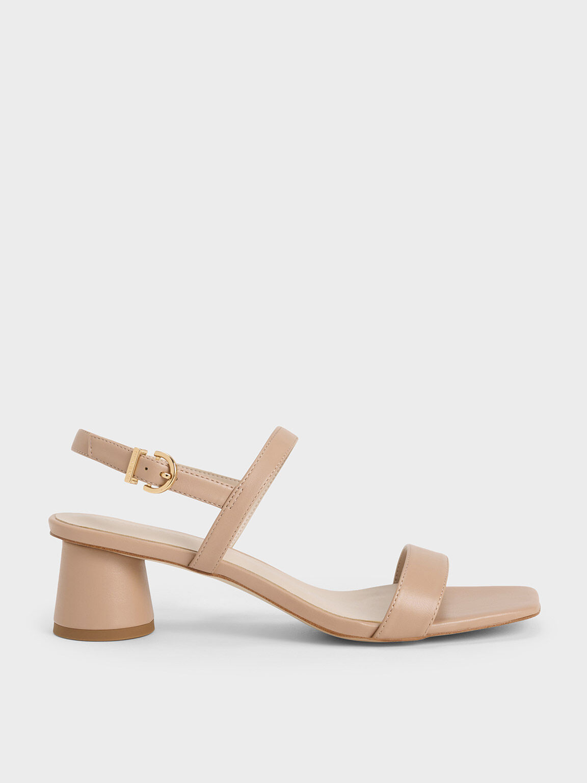 Cylindrical Heel Back Strap Sandals - Nude