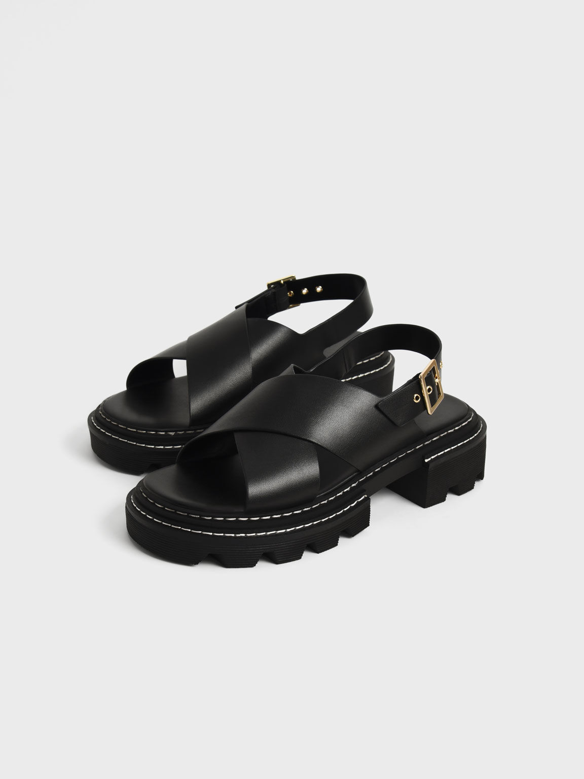 Black Crossover Slingback Sandals - CHARLES & KEITH US