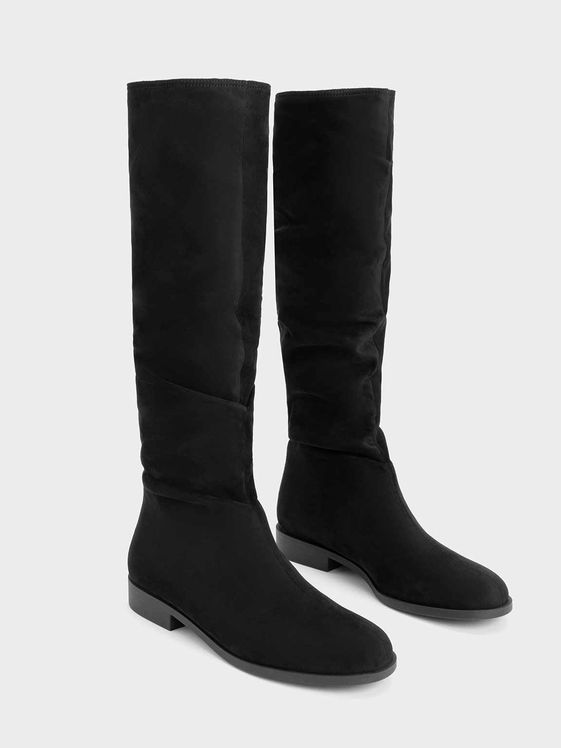 Black Textured Ruched Knee-High Boots - CHARLES & KEITH US