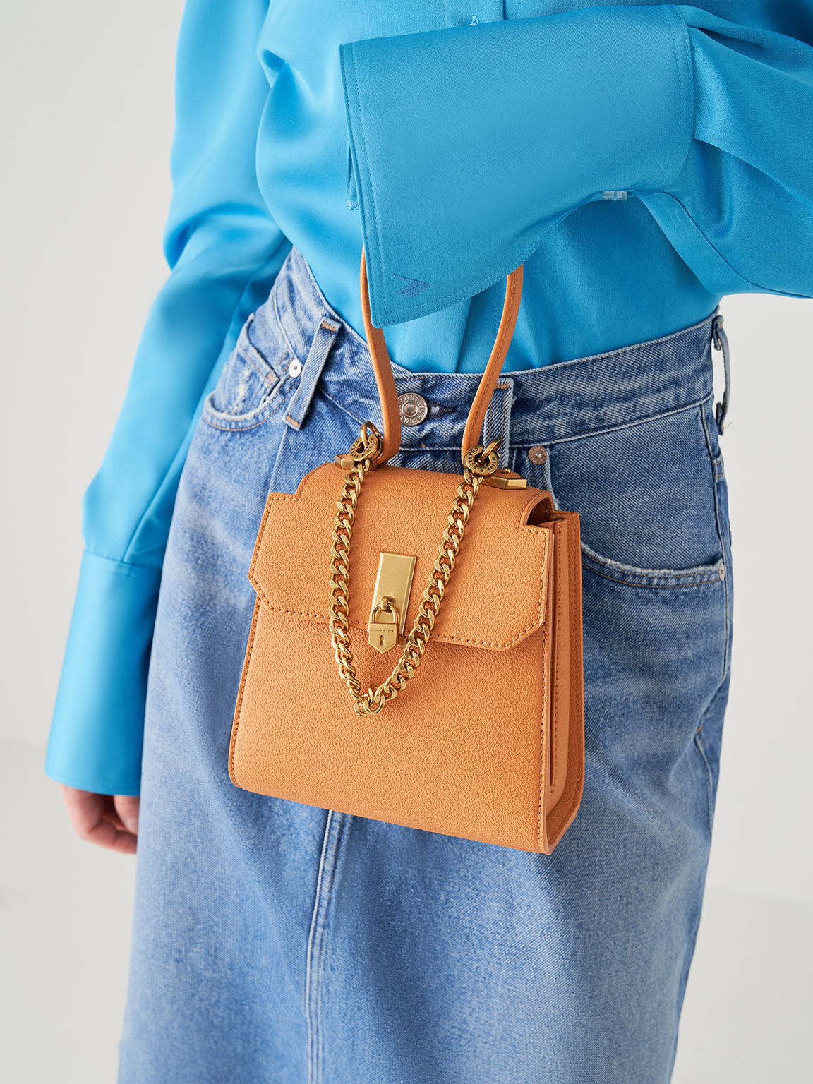 Geometric Top Handle Chain-Link Bag - Pumpkin