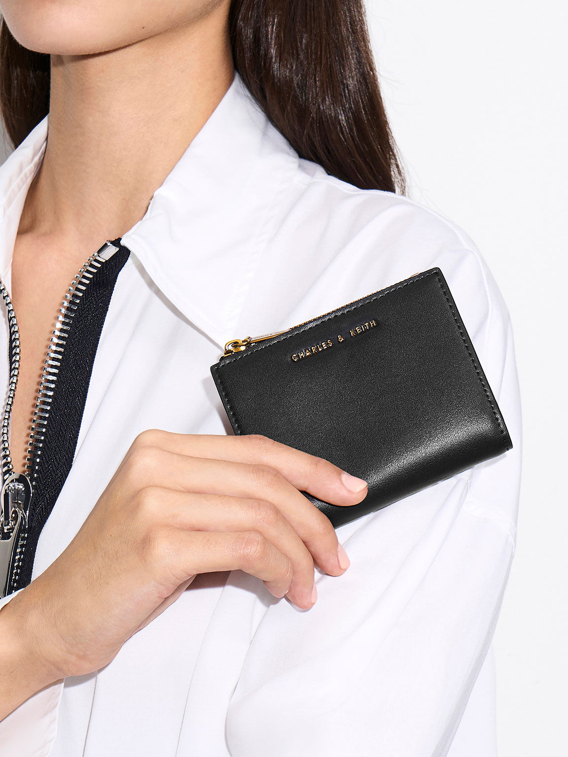 Black Harmonee Top Zip Small Wallet - CHARLES & KEITH US