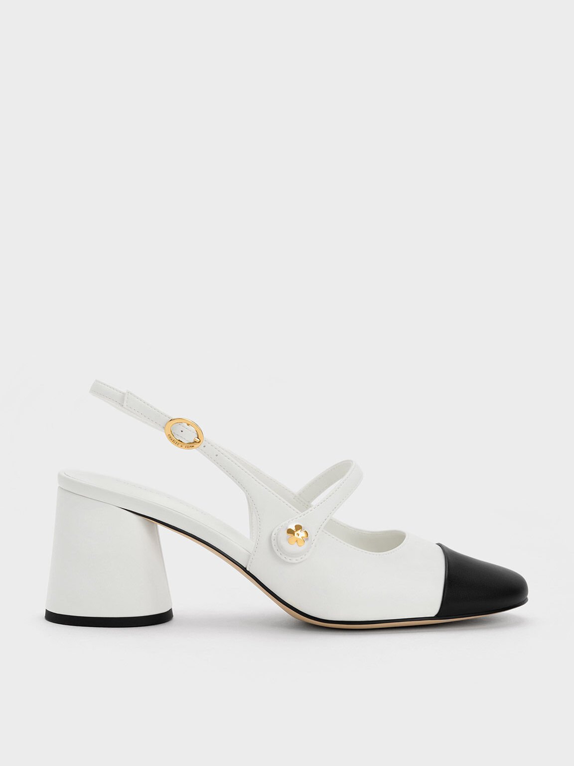 White Pearl Embellished Slingback Pumps - CHARLES & KEITH CA