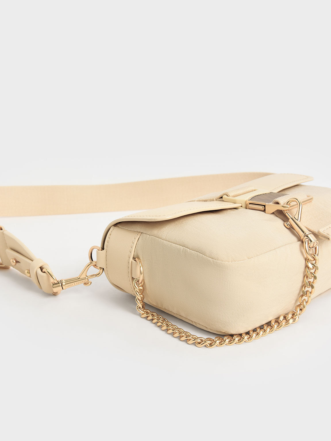 Beige Aspen Metallic Belt Buckle Shoulder Bag - CHARLES & KEITH MY