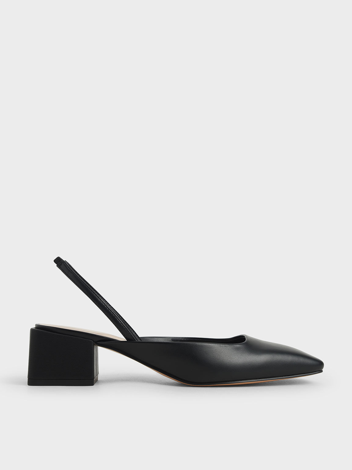 Black Square Toe Slingback Pumps - CHARLES & KEITH International