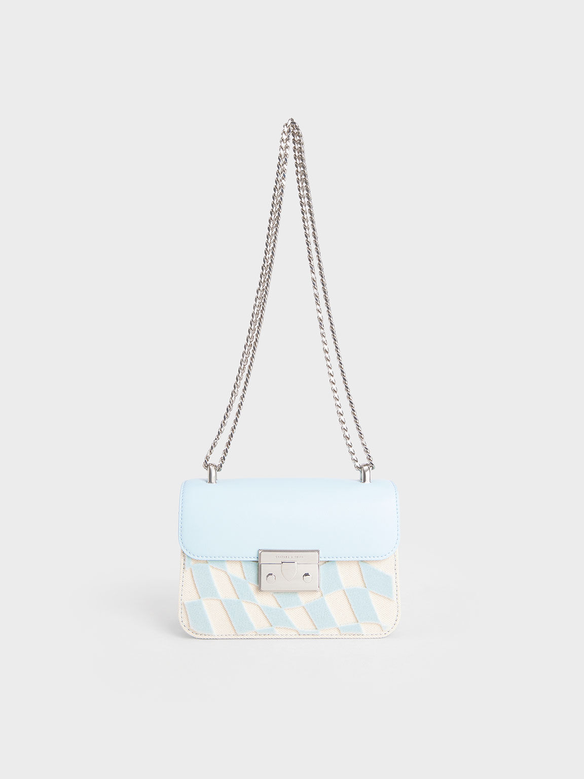 Alva Checkered Push-Lock Chain Bag, Light Blue, hi-res