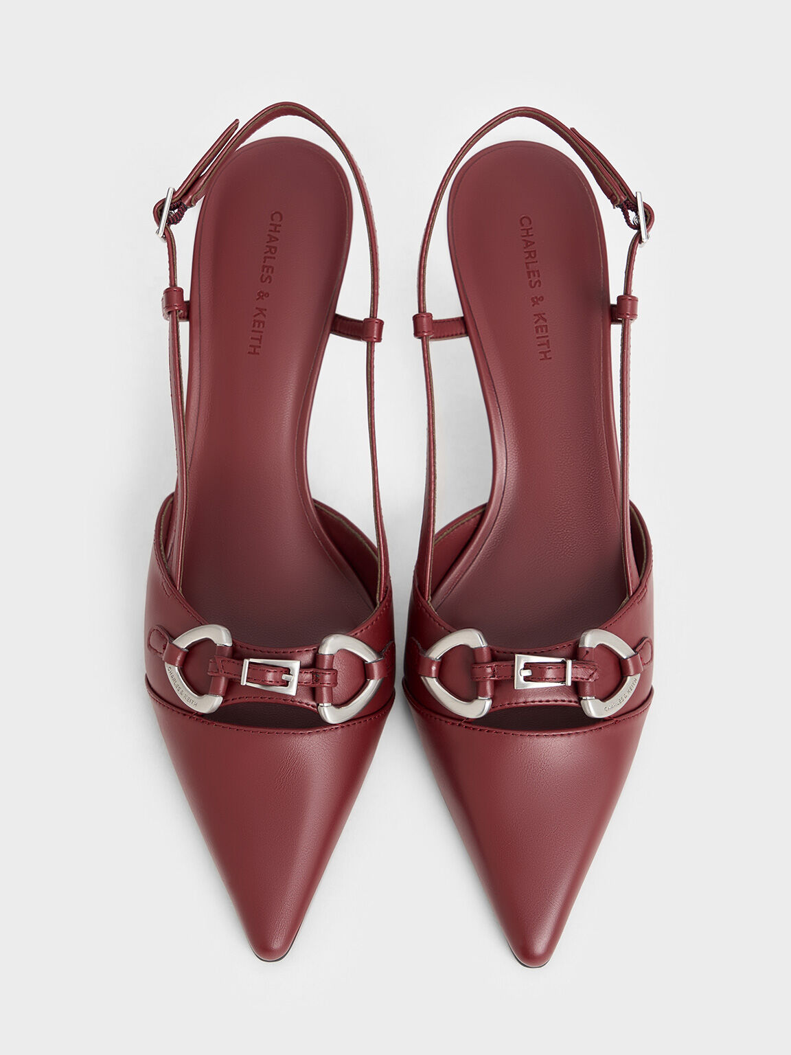 Metallic-Accent Slant-Heel Slingback Pumps, Burgundy, hi-res